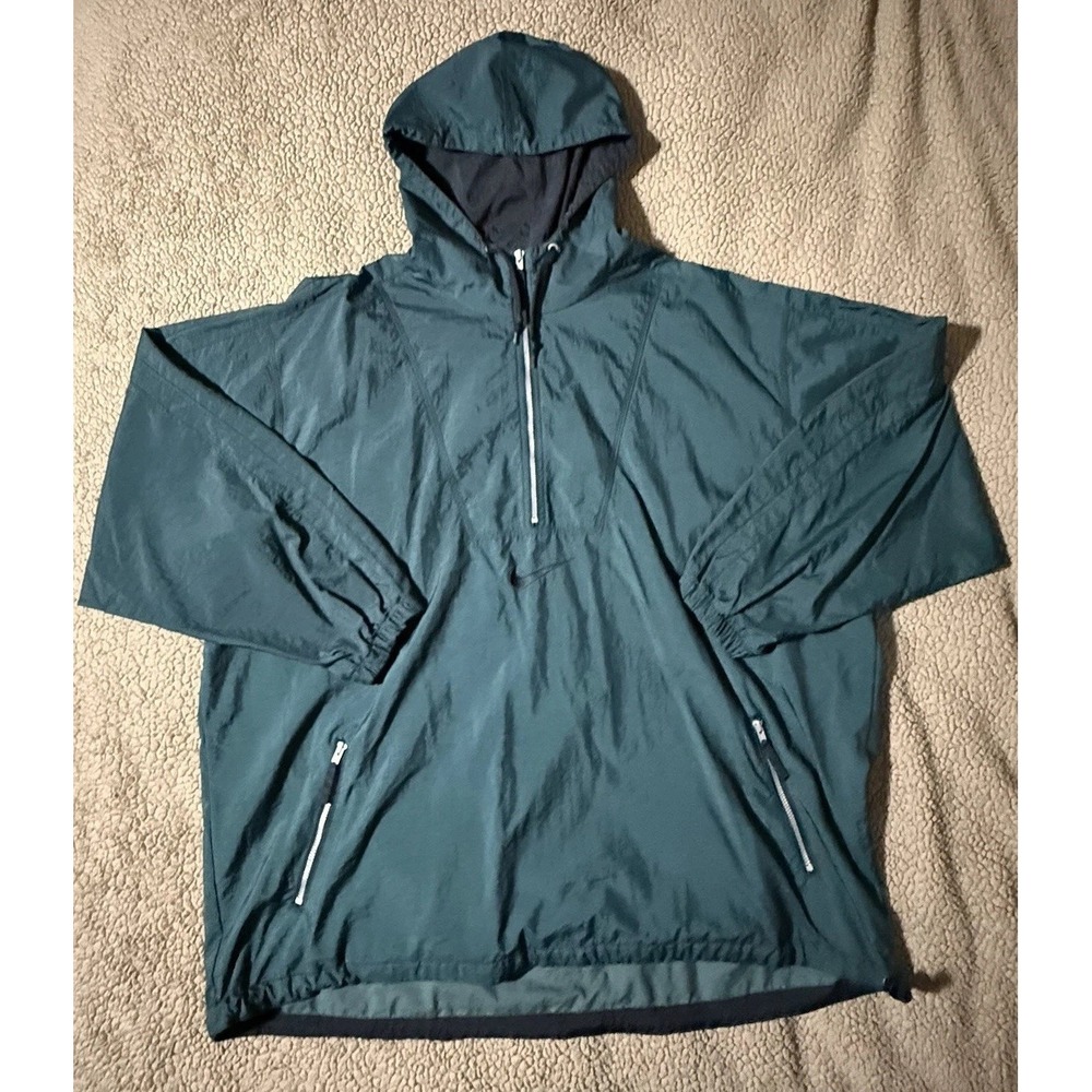 Vtg 90s Nike Hooded Windbreaker Pullover Dark Green 1/2 zip  XXL center swoosh